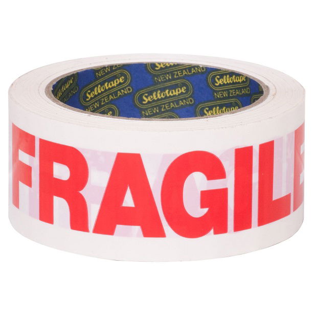Sellotape 36mm x 66m Fragile Vinyl Packaging Tape - Red/White