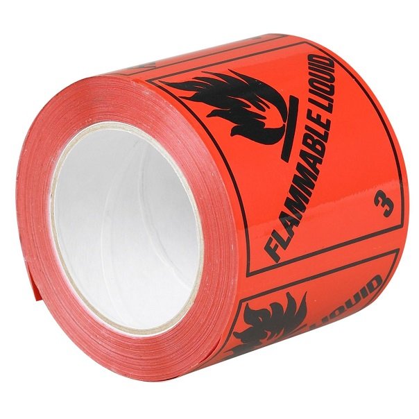 Sellotape 96mm x 100mm x 50m Flammable Liquid 3 Rippable Label Tape Black/Orange - 500 Labels