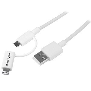 StarTech 1m 2-in-1 Micro USB & Lightning to USB Type-A Male Cable - White