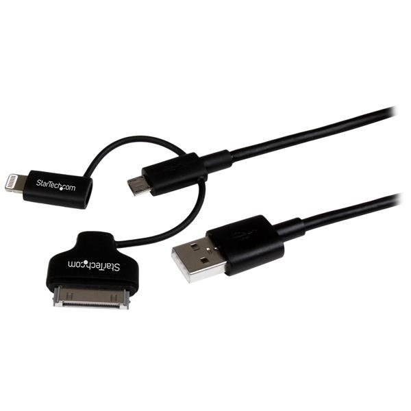 StarTech 1m Micro USB, Lightning & Apple 30 Pin to USB Charge & Sync Cable - Black
