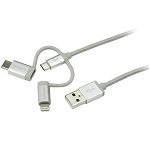 StarTech 1m Micro USB, Lightning & USB-C to USB Charge & Sync Cable - Silver