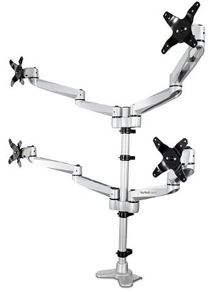 StarTech Full Motion Quad Monitor Arm Desk Mount Bracket for 13-27 Inch Flat Panel TVs or Monitors - Up to 11.3kg per Display