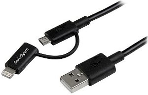 StarTech 1m 2-in-1 Micro USB & Lightning to USB Type-A Male Cable - Black
