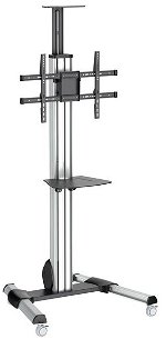 StarTech Height Adjustable Single Display Cart Trolley Mount for 32-75 Inch Flat Panel TVs or Monitors with Lockable Wheels & Camera/DVD Shelf - Up to 40kg