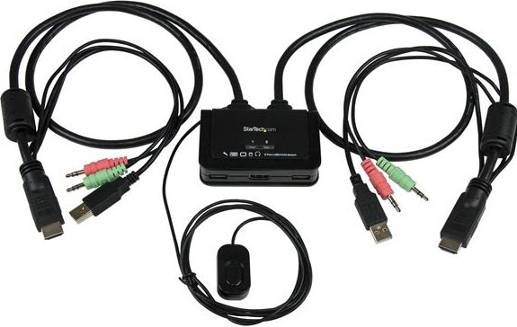 StarTech 2 Port USB HDMI Cable KVM Switch with Audio and Remote Switch – USB Powered