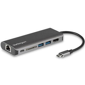 StarTech USB-C Multiport Adapter - SD Card Reader, HDMI, RJ-45, 2x USB Type-A 3.0, 1x USB-C, Power Delivery