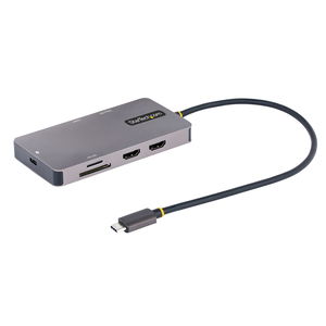 StarTech USB C Multiport Adapter with Power Delivery, 2x HDMI, 2x USB 3.2 Type-A, 1x USB 3.2 Type-A, 1x SD Slot, 1x MicroSD - Space Gray