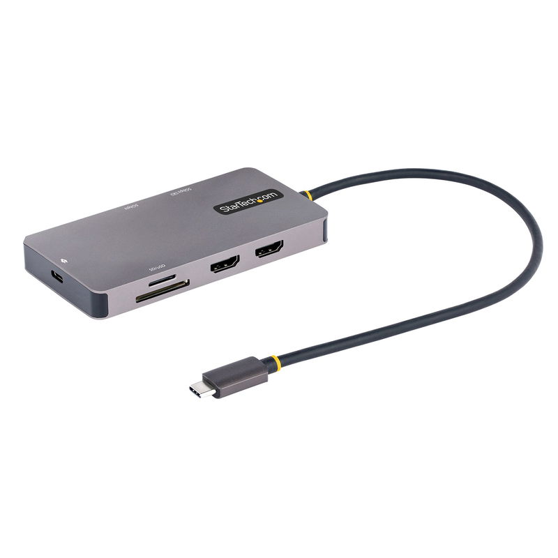StarTech USB C Multiport Adapter with Power Delivery, 2x HDMI, 2x USB 3.2 Type-A, 1x USB 3.2 Type-A, 1x SD Slot, 1x MicroSD - Space Gray