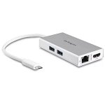 StarTech USB-C Travel Dock with Power Delivery - White - HDMI, RJ-45, 2x USB Type-A