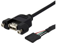 view StarTech 0.9m USB 2.0 IDC Motherboard Header to USB Type-A Female Panel Mount Extension Cable - Black