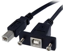 view StarTech 0.9m USB 2.0 USB Type-B Male to USB Type-B Female Panel Mount Extension Cable - Black