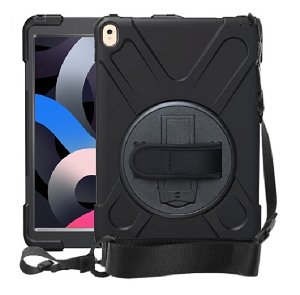 Strike Rugged Carrying Case for Apple iPad Air (4th Gen) with Hand Strap and Lanyard - Black