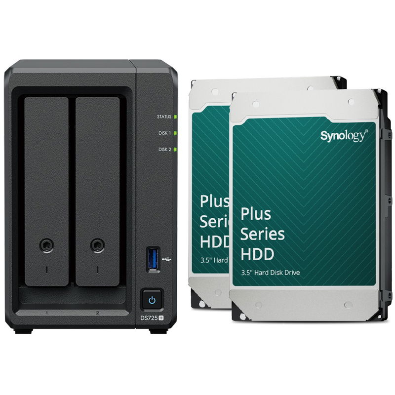 Synology DiskStation DS725+ 2 Bay 4GB RAM Tower NAS with 2 x 4TB Synology Plus Series Drives