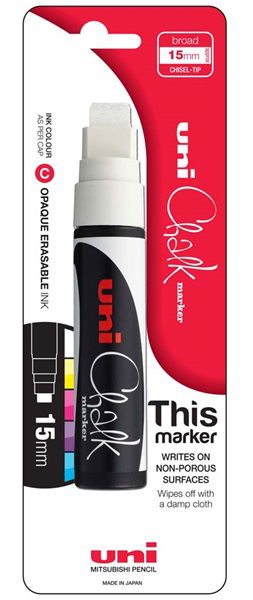 Uni Chalk Marker 15.0mm Hangsell Chisel Tip Marker - White
