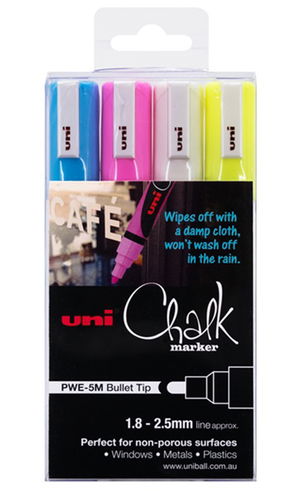 Uni Chalk Marker 1.8-2.5mm Bullet Tip Marker - 4 Pack