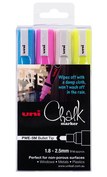 Uni Chalk Marker 1.8-2.5mm Bullet Tip Marker - 4 Pack