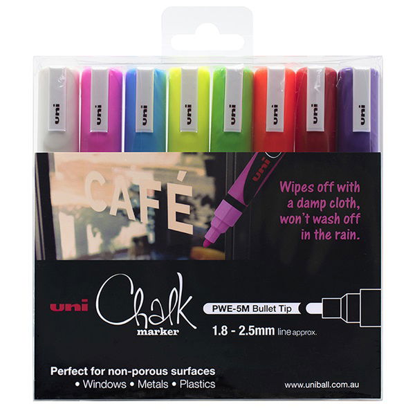 Uni Chalk Marker 1.8-2.5mm Bullet Tip Marker - 8 Pack