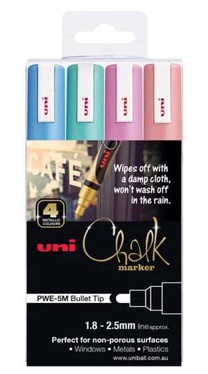 Uni Chalk Marker 1.8-2.5mm Metallic Bullet Tip Marker - 4 Pack