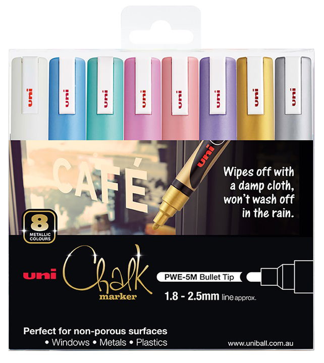 Uni Chalk Marker 1.8-2.5mm Metallic Bullet Tip Marker - 8 Pack