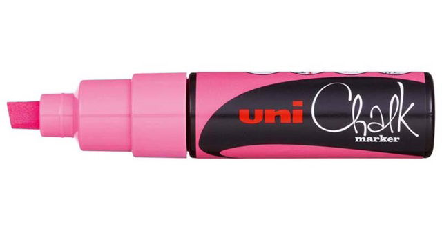 Uni Chalk Marker 8.0mm Chisel Tip Marker - Fluoro Pink