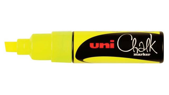 Uni Chalk Marker 8.0mm Chisel Tip Marker - Fluoro Yellow