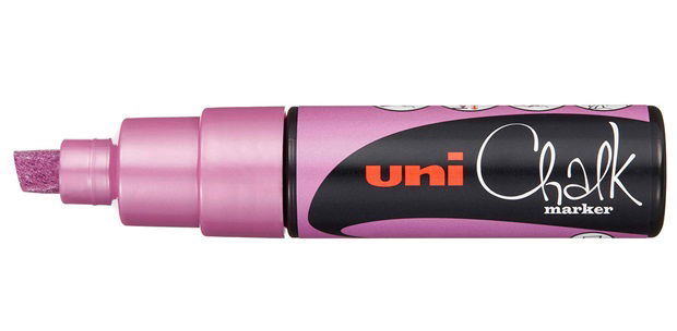 Uni Chalk Marker 8.0mm Chisel Tip Marker - Metallic Pink