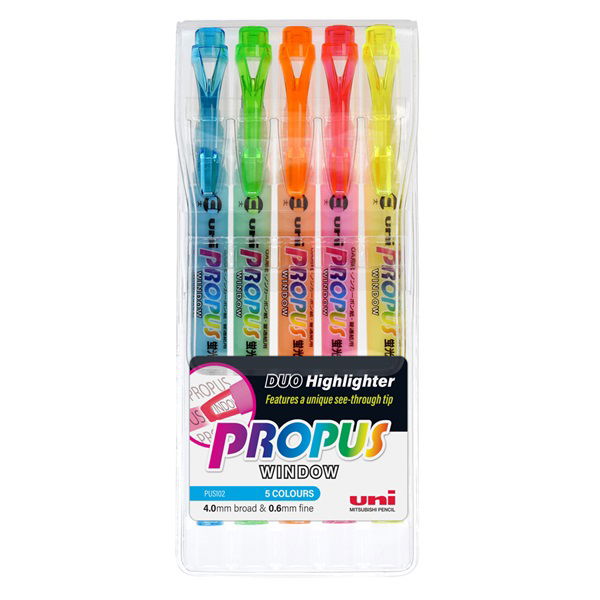 Uni Propus Window 4.0mm/0.6mm Dual Highlighter - 5 Pack