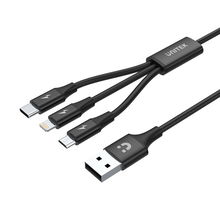 view Unitek 1.2m 3-in-1 Micro USB, Lightning & USB-C Charge & Sync Cable - Black