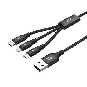 Unitek 1.2m 3-in-1 Micro USB, Lightning & USB-C Charge & Sync Cable - Black