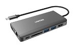 Unitek 8-in-1 Aluminium USB-C laptop Docking Station with 100W Power Delivery - 1x USB-C, 2x USB-A, HDMI, VGA, RJ-45, SD Card, Audio Jack