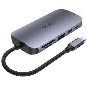 Unitek uHUB N9+ 9-in-1 USB-C Ethernet Hub with HDMI, 100W Power Delivery and Dual Card Reader - Space Grey