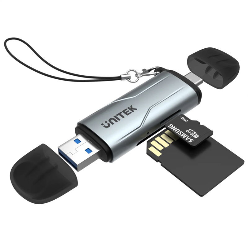 Unitek Dual USB-A and USB-C SD 3.0 Card Reader - Space Grey