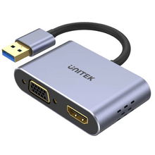 view Unitek USB-A to HDMI and VGA Adapter - Space Grey