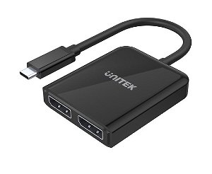 Unitek 8K USB-C to Dual DisplayPort 1.4 Adapter with MST Dual Monitor - Black