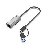Unitek Y-3465A USB to Gigabit Ethernet Adapter with 2-in-1 Connectors (USB-C & USB-A) - Space Grey