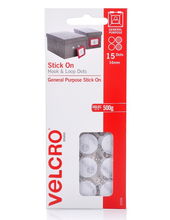 view Velcro 16mm Stick On Hook & Loop Dots White - 15 Pack