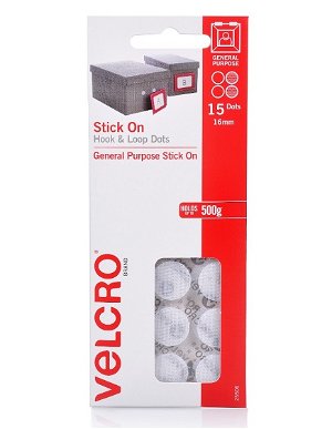 Velcro 16mm Stick On Hook & Loop Dots White - 15 Pack