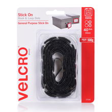 view Velcro 22mm Stick On Hook & Loop Dots Black - 40 Pack