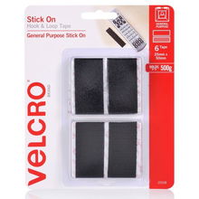 view Velcro 25mm x 50mm Stick On Hook & Loop Tape Black - 6 Pack