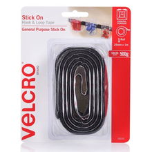 view Velcro 25mm x 1m Stick On Hook & Loop Tape - Black