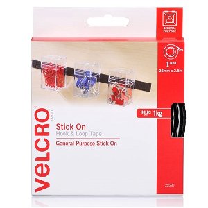 Velcro 25mm x 2.5m Stick On Hook & Loop Tape - Black
