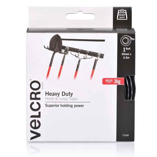 Velcro 50mm x 2.5m Heavy Duty Hook & Loop Tape - Black