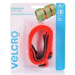 Velcro Brand 25mm x 644mm Adjustable & Reusable Hi-Vis Straps Orange - 2 Pack