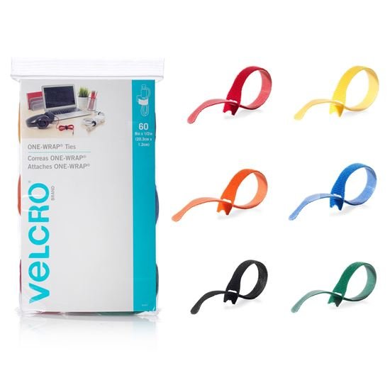 Velcro One-Wrap 203mm x 12m Multicolour Pre-Cut Cable Ties - 60 Pack