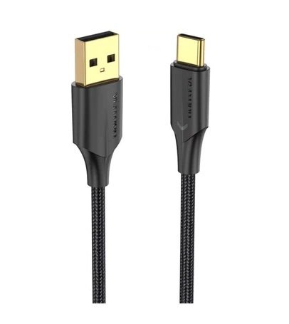 Vention 1M USB-A Male to USB-C Male 3A Nylon Braided Cable - Black