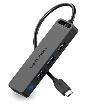 Vention 1M USB-C to 4-Port USB 3.0 Hub with Power Supply - Black