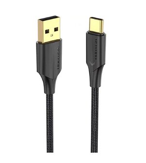 Vention 2M USB-A Male to USB-C Male 3A Nylon Braided Cable - Black