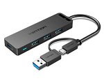 Vention 0.15M 4-Port USB 3.0 Hub with 2-in-1 Interface and Power Supply - Black