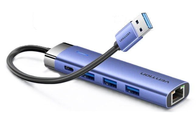 Vention 0.15M 5-in-1 Multiport USB Hub with Gigabit Ethernet Port - Blue