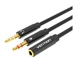 Vention 0.3M 2x 3.5mm Male to 4 Pole 3.5mm Female Audio Cable - Black